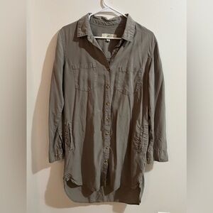 Olive Green Button-Up Shirt Dress